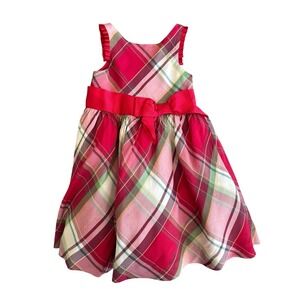 Janie and Jack Red Plaid Green Gold Christmas 100% Silk Dress Girls Size 3
